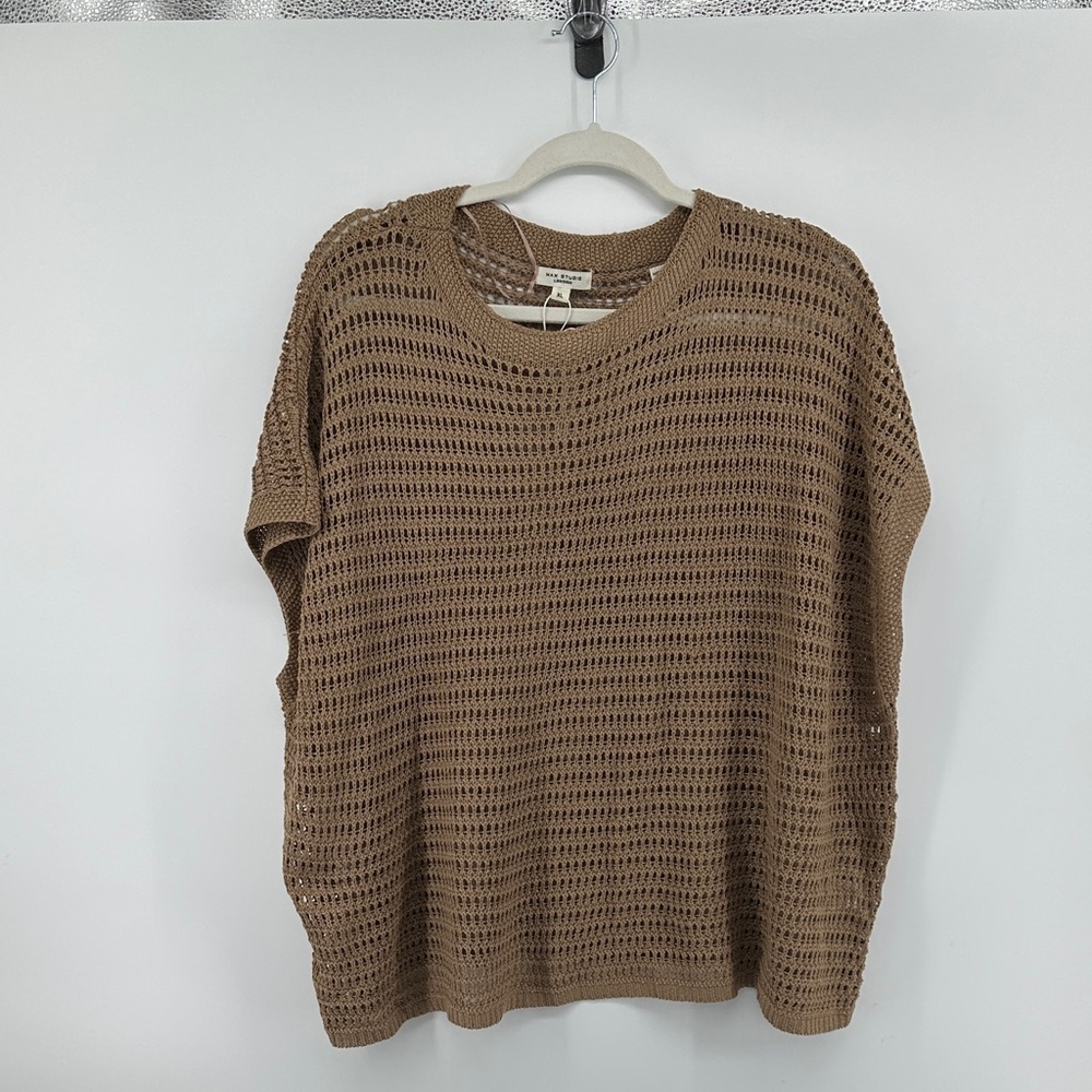 Max Studio Womens Brown Knit Crocheted Blouse Size XL Snag Pictured